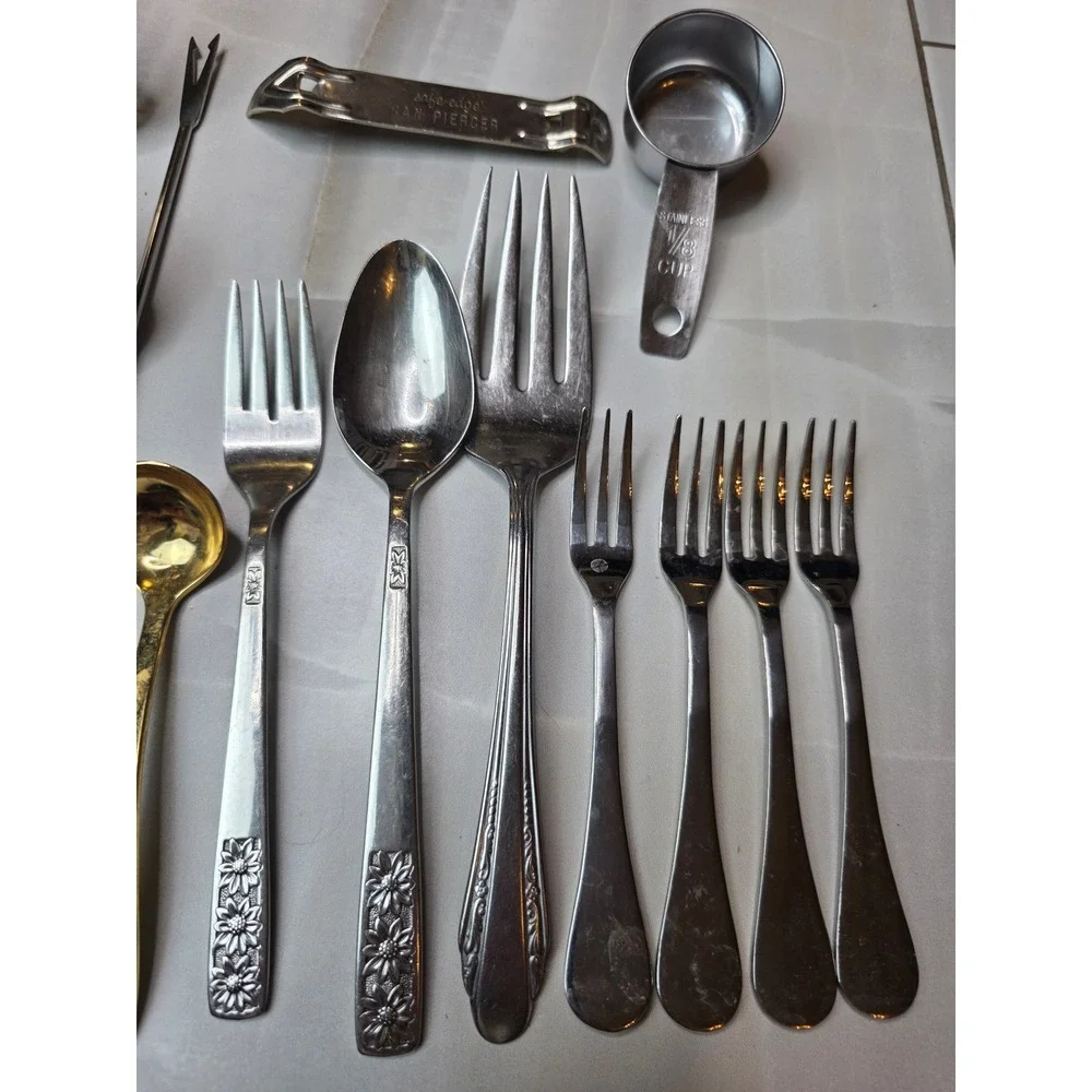 Vintage Kitchen Utensil Lot‎ Ekco Can Piercer Pfaltzgraff Flatware Stainless A3